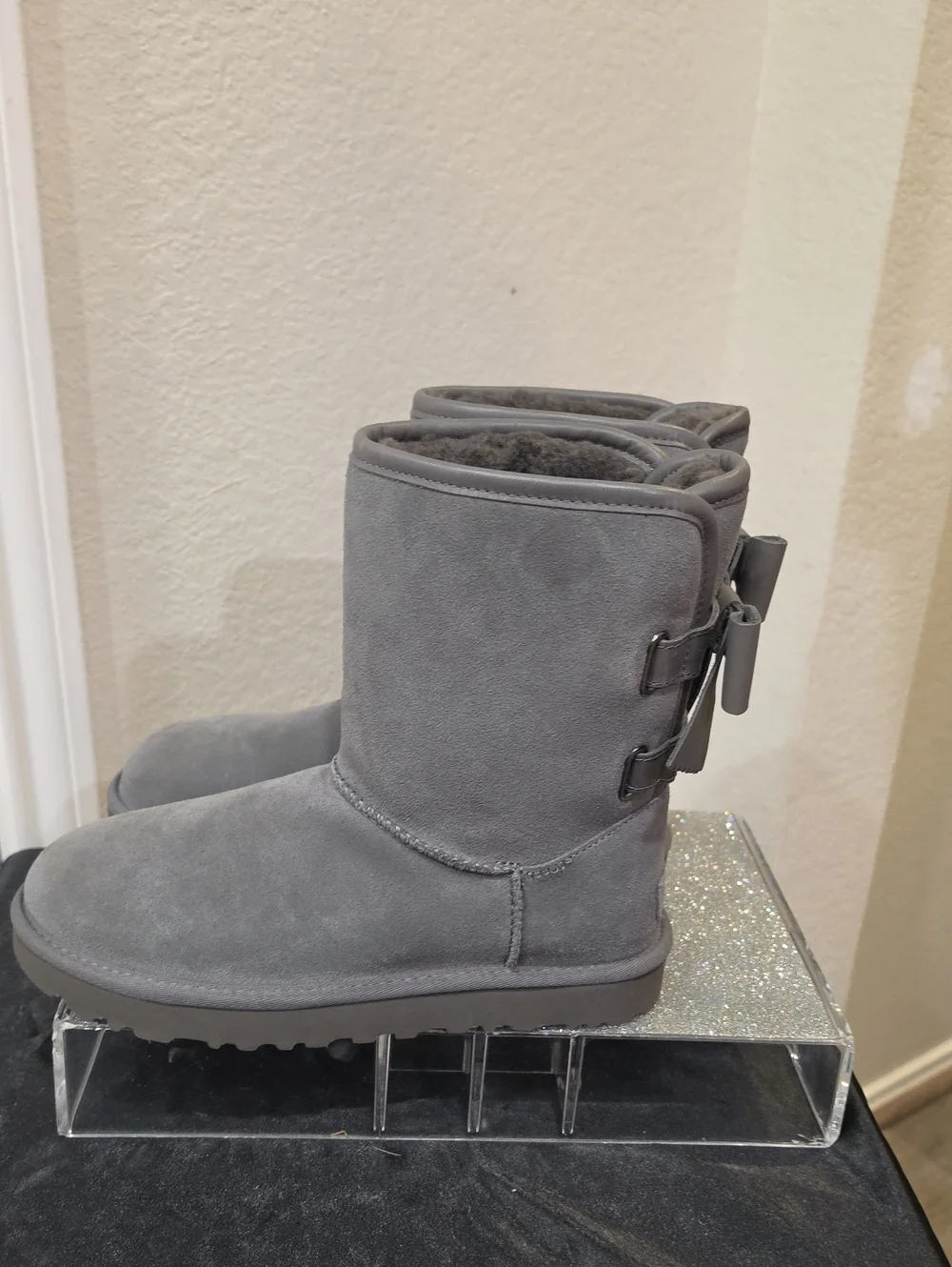Ugg Bailey Leather Bow Boots- Grey